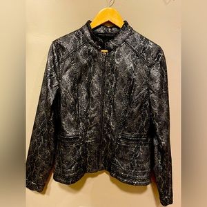 WHBM Black Snakeskin Print Moto Jacket